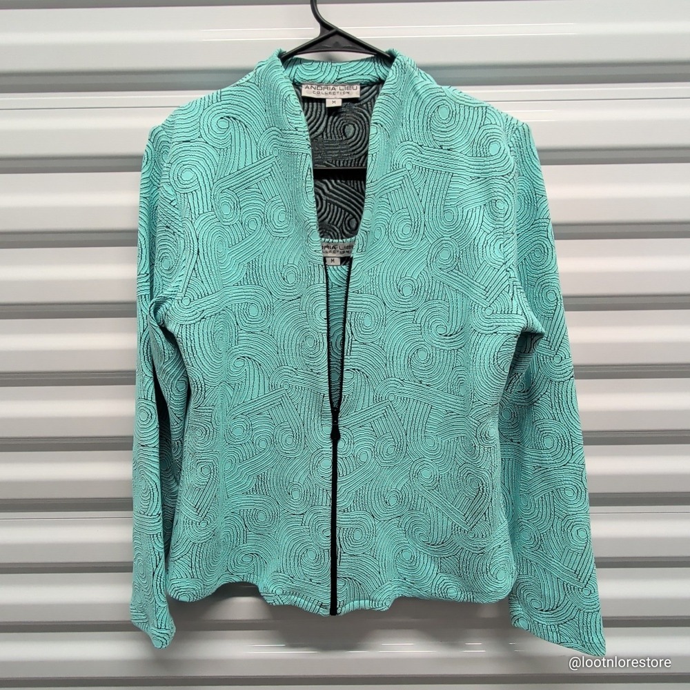 Andria Lieu Collection 2 Piece Set Jacket Tank Teal Blue Textured Swirl Size M